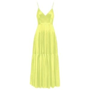Alex Perry NWT Silk Satin Bikini Tier Ankle Length Dress in Lemon 8